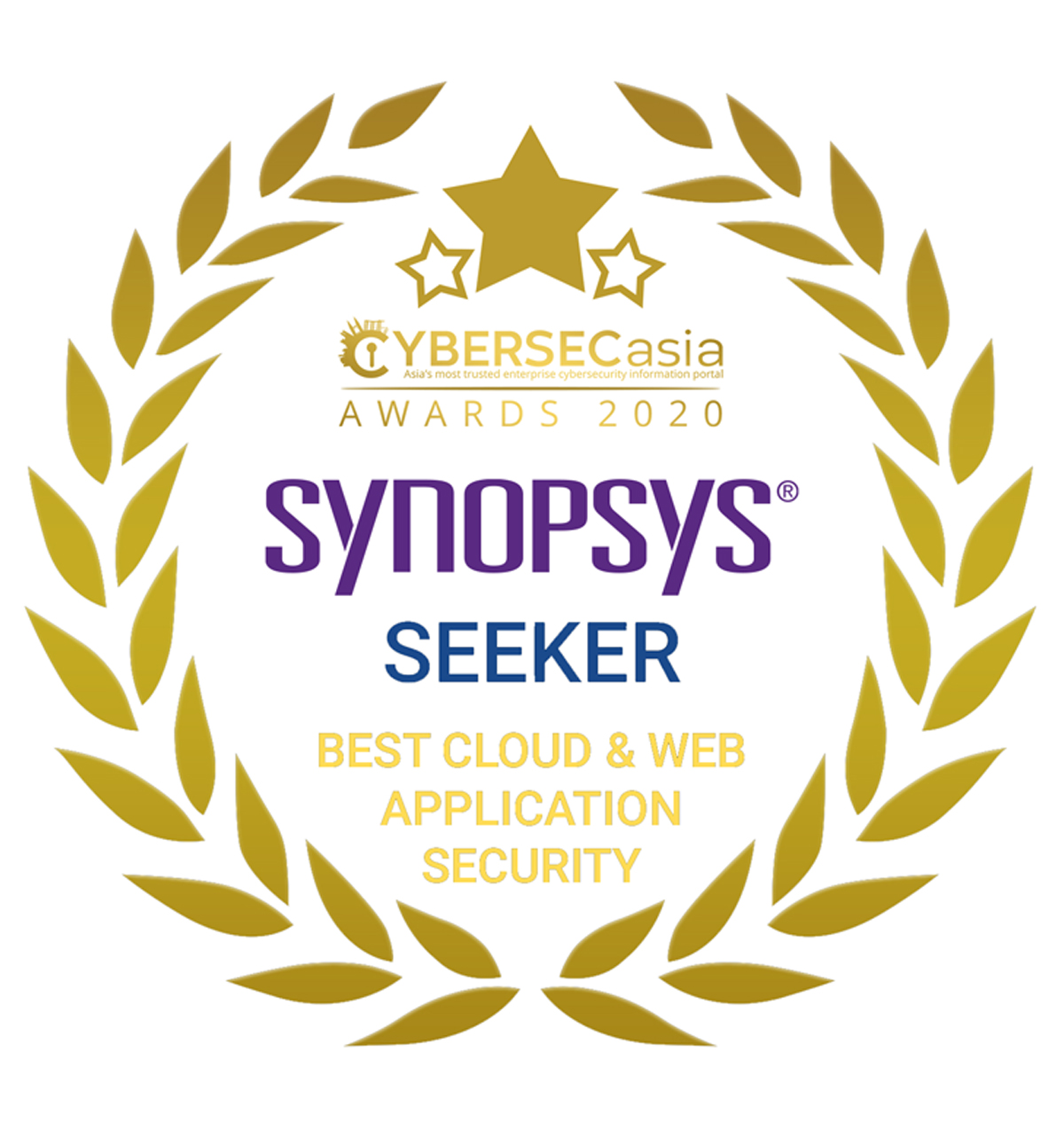 CybersecAsia Awards 2020 badge for Synopsys Seeker IAST software, best in cloud & web application security